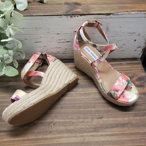 Steve Madden Floral "Montaukk" Espadrille Platform Wedge Heeled Sandals Size 6.5 - Picture 3 of 8